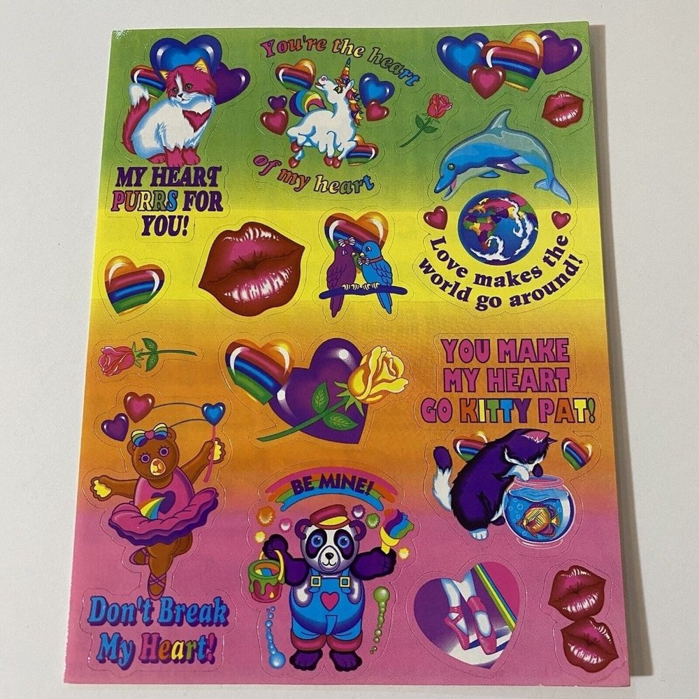 Vintage Lisa Frank Markie Kittens & More Valentine's Day Sticker Sheet S228